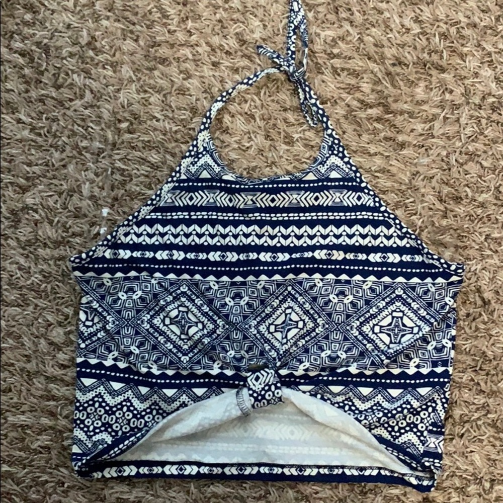 blue and white crop top